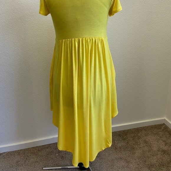 BasicUSA Scoop Neck Pockets High Low Tunic Dress Sunny Yellow Medium - Picture 11 of 13